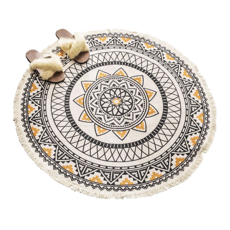 Bohemian Round Rug Polyester Area Rug Easy Care Rug for Living Room Decor