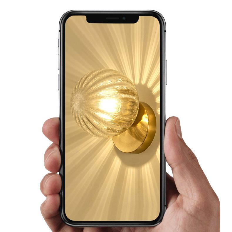 Globe Shade 1 - Light Wall Lighting Fixture in Black / Gold Iron & Glass Wall Fixture