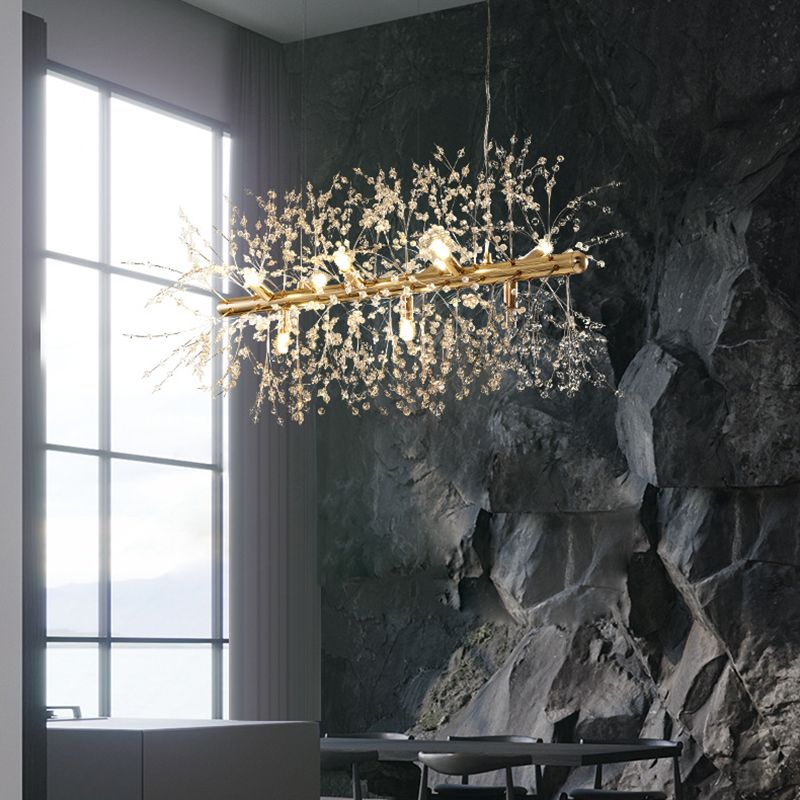 Sputnik Island Lamp Contemporary Hanging Light with Crystal for Dining Room