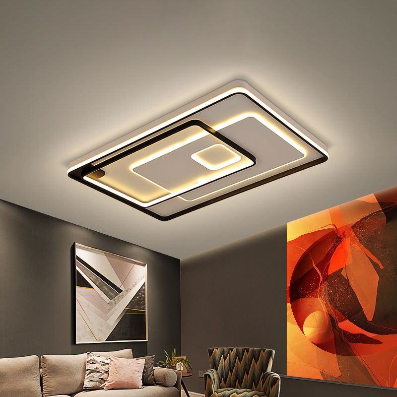 Modern Style LED Ceiling Light Black Layered Round/Square/Rectangle Flush Mount Lamp with Acrylic Shade, Warm/White Light