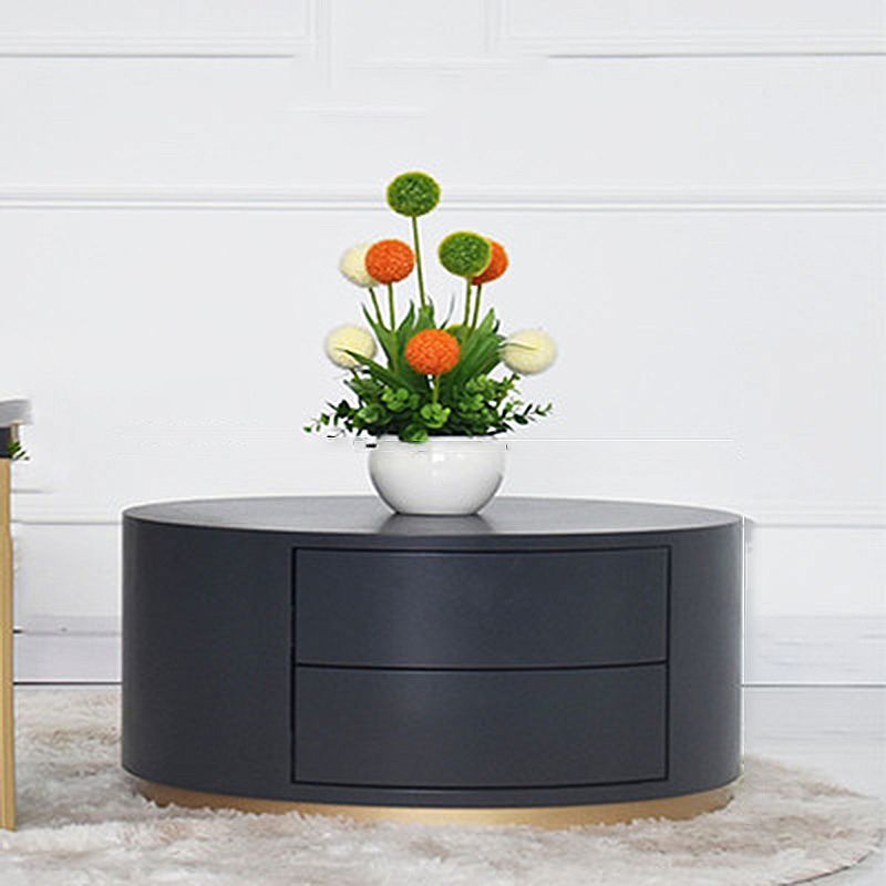 Modern Wood Coffee Table with Drawers Cocktail Table Round in Black