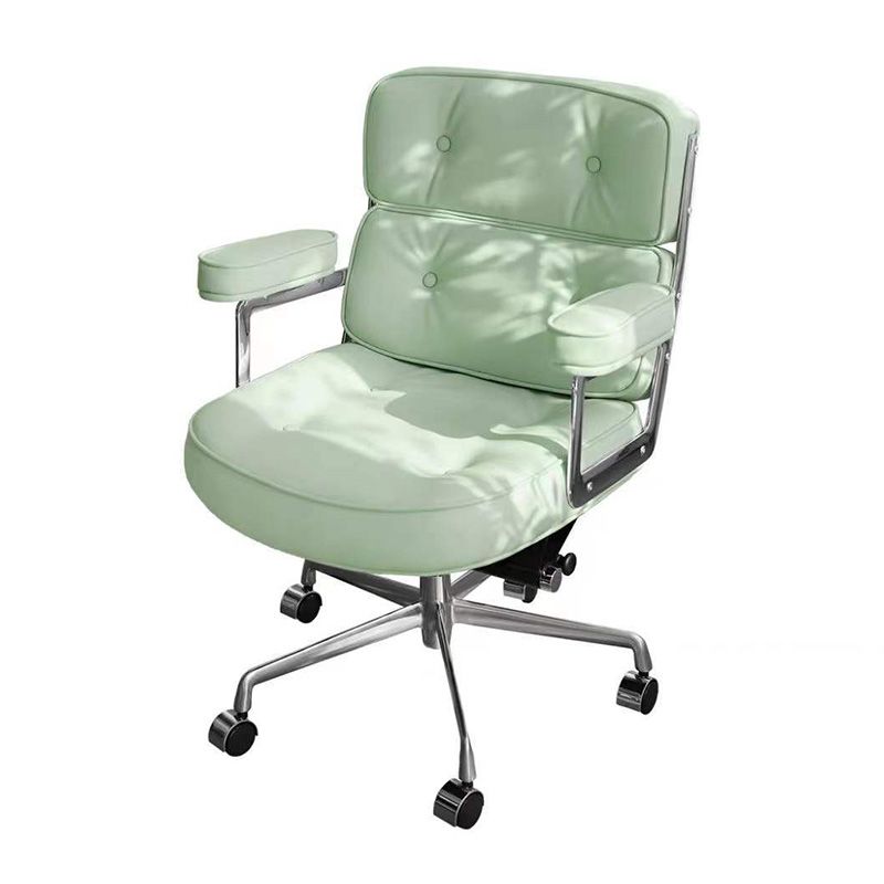 27.16" L x 25.98" W x 36.22" H Genuine Leather Arm Chair with Wheels for Bedroom