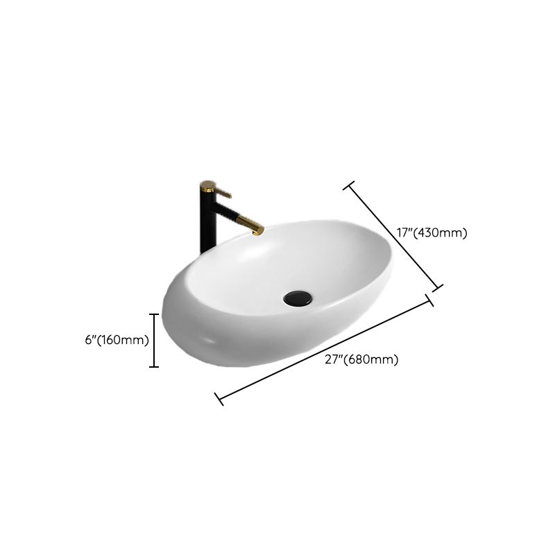 Contemporary Bathroom Sink with Pop-Up Drain Porcelain Oval-Shape Vessel Lavatory Sink