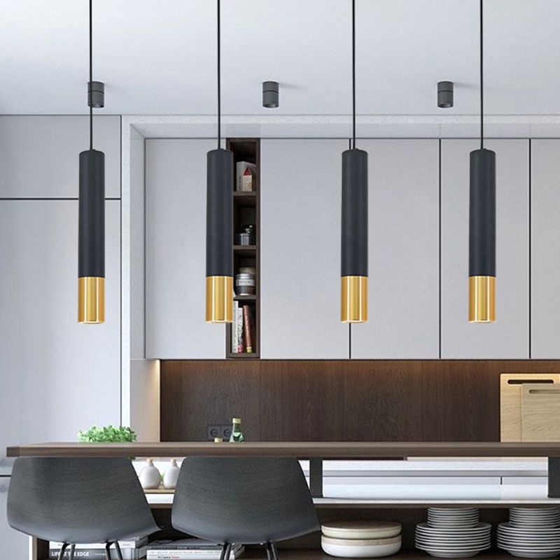 Cylinder Island Lights Modern Pendant Light Metal Island Ceiling Light in Gold and Black
