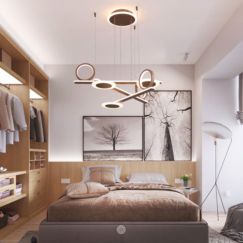 Luz de suspensión LED acrílica contemporánea de la lámpara del colgante de anillo de café con luz cálida/blanca, 31.5 "/39" de ancho