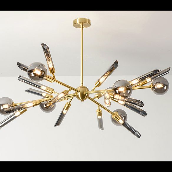 Post-Modern Metal Starburst Hanging Chandelier Light Glass Shade Ceiling Chandelier for Living Room