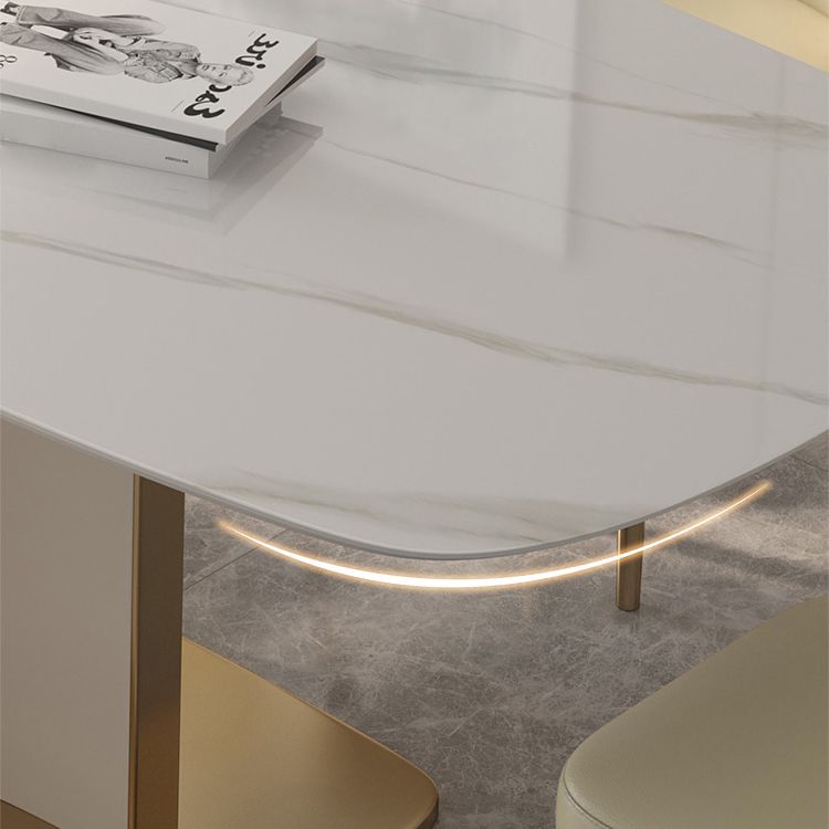 Contemporary Sintered Stone Top Standard Dining Set White Rectangle Shape Dining Set for Kitchen