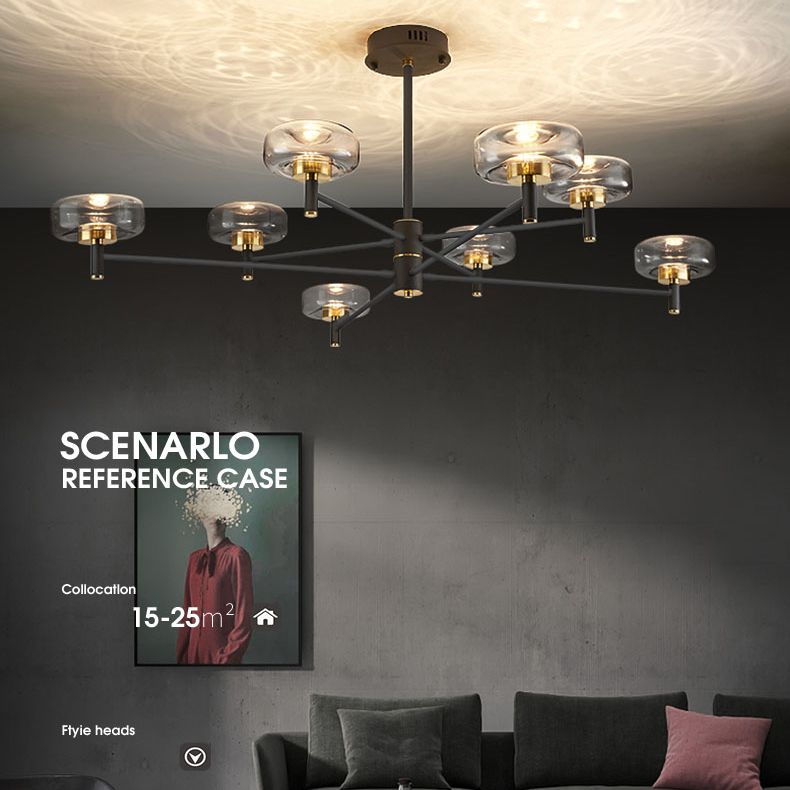 Modern Black Sputnik Chandelier Light Fixtures Aluminum Hanging Lamp for Living Room