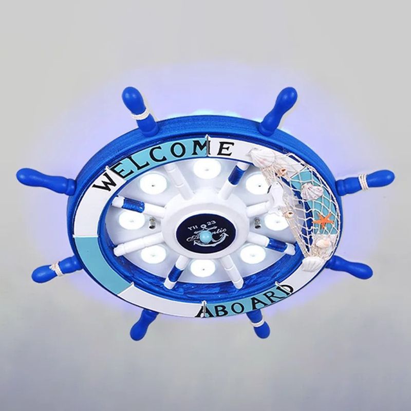 Children's Room Ceiling Light Fixture Mediterranean Style Bedroom Study Home Kindergarten Cute Cartoon Ship Rudder Resin Lamp