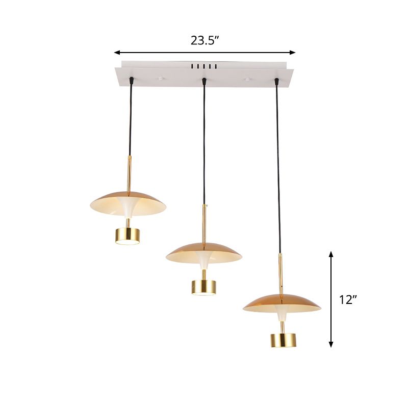 Gold Flat Dome Multi Light Pendant Post Modern 3-Light Metallic LED Linear Ceiling Hang Fixture