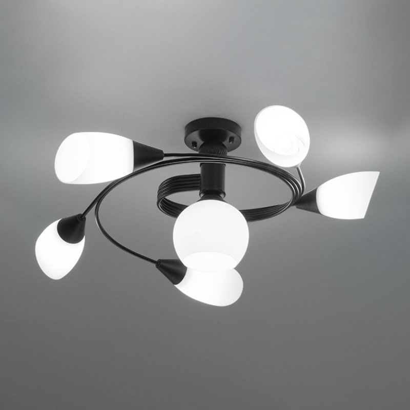 Luz de techo negro de vidrio en el estilo tradicional de hierro forjado de hierro forjado de hierro radial de interiores Semi Flush Monte