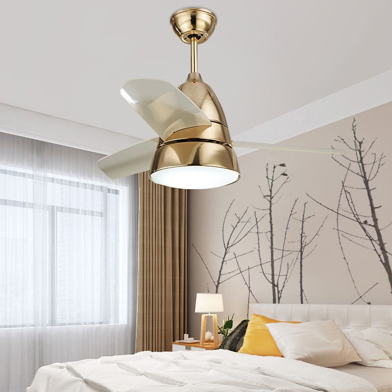 26" W Gold/Silver Ring Ceiling Fan Lighting Simplicity 1 Bulb LED Metal Semi Flush Mount for Bedroom, 3 Blades