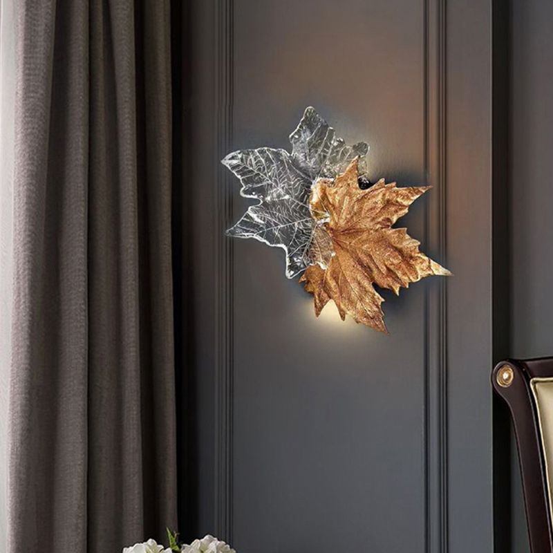 Modern Leaf-shaped Wall Mounted Light Fixture Crystal Sconce Lights for Living Room