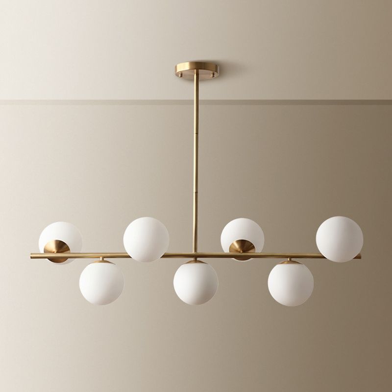 Ball Shape Glass Chandelier Modern Style 7 Lights Island Ceiling Light in Gold