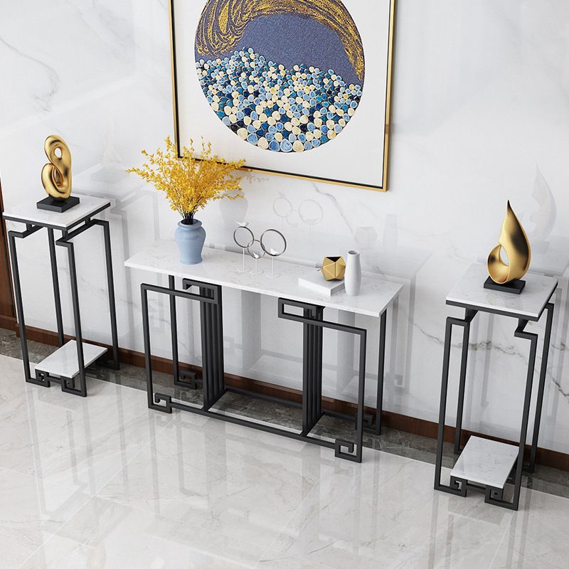 Contemporary Iron Console Sofa Table Rectangle Marble End Table for Hall