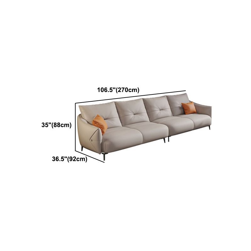 Beige Genuine Leather Sloped Arms Sofa/Sectionals With Cushions Metal Legs