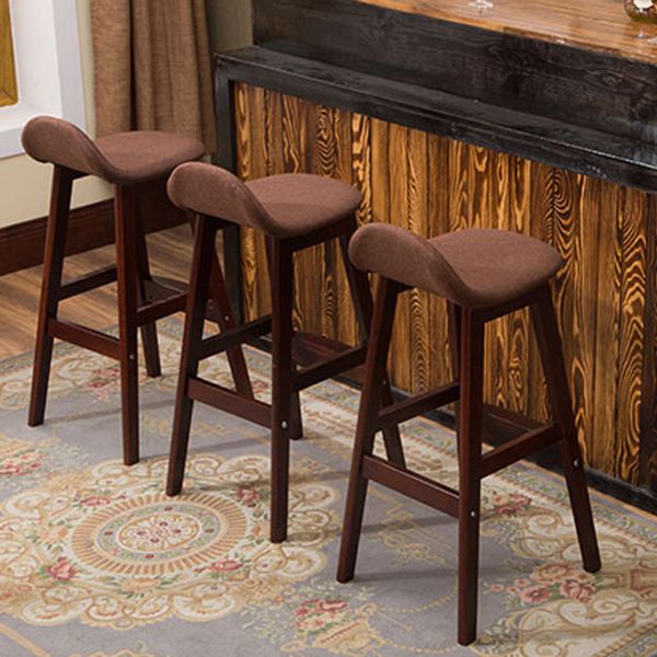 Scandinavian Linen Footrest Low Back Stool 27.55'' Rubberwood Bar Stool