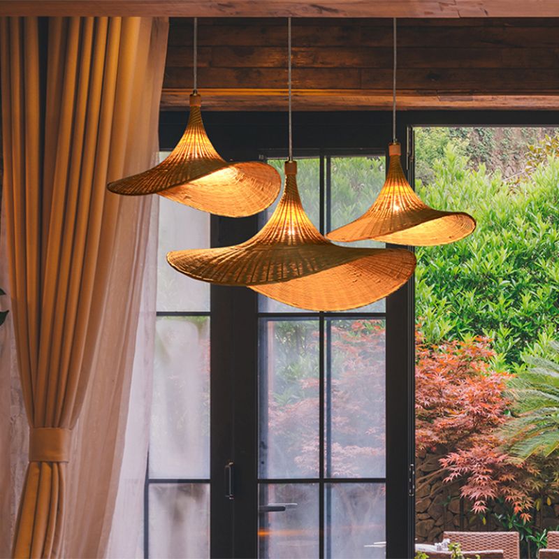 Cap Bamboo Pendant Ceiling Light Minimalist Style Beige Pendant Lighting Fixture