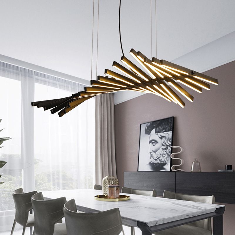 Black Finish Fish-Bone Pendant Lighting Novelty Nordic LED Metal Island Light Fixture