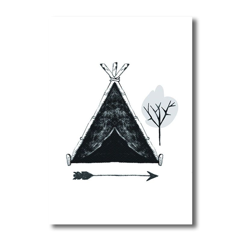 Hobby Camp Wall Art Print Scandinavian Textured Wrapped Canvas in Black for Drawing Room