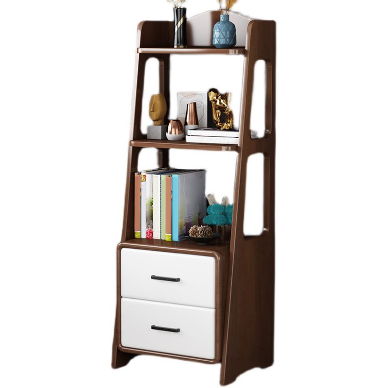 Ladder Bookcase Contemporary Wooden 2 Shelves Bookshelf with Drawers