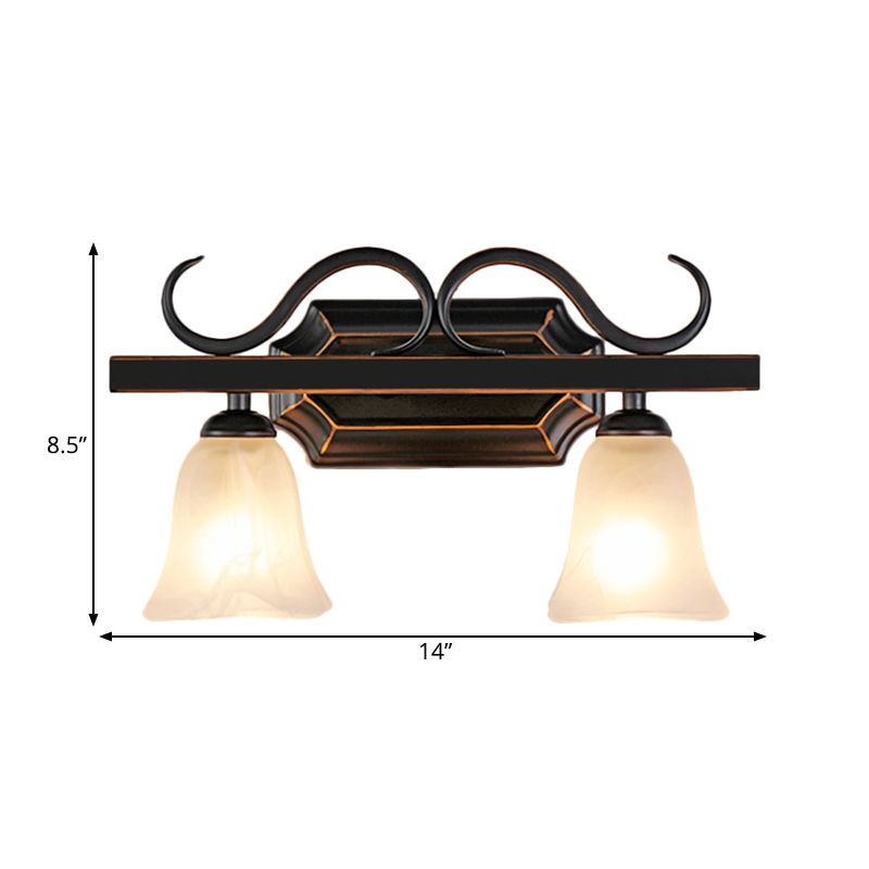 Classic Bell Vanity Lamp 2/3 Lights Frosted Glass Wall Mounted Light in Black for Bathroom