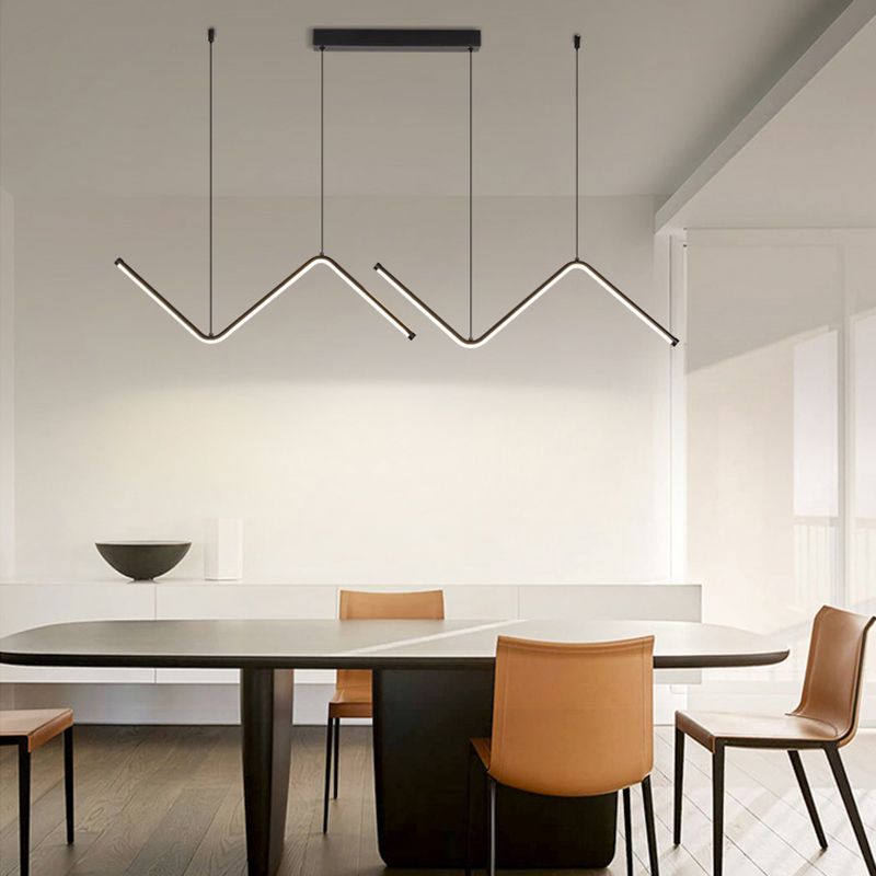 Modern Style Linear Pendant Light Fixtures Metal 2 Lights Led Hanging Lamp