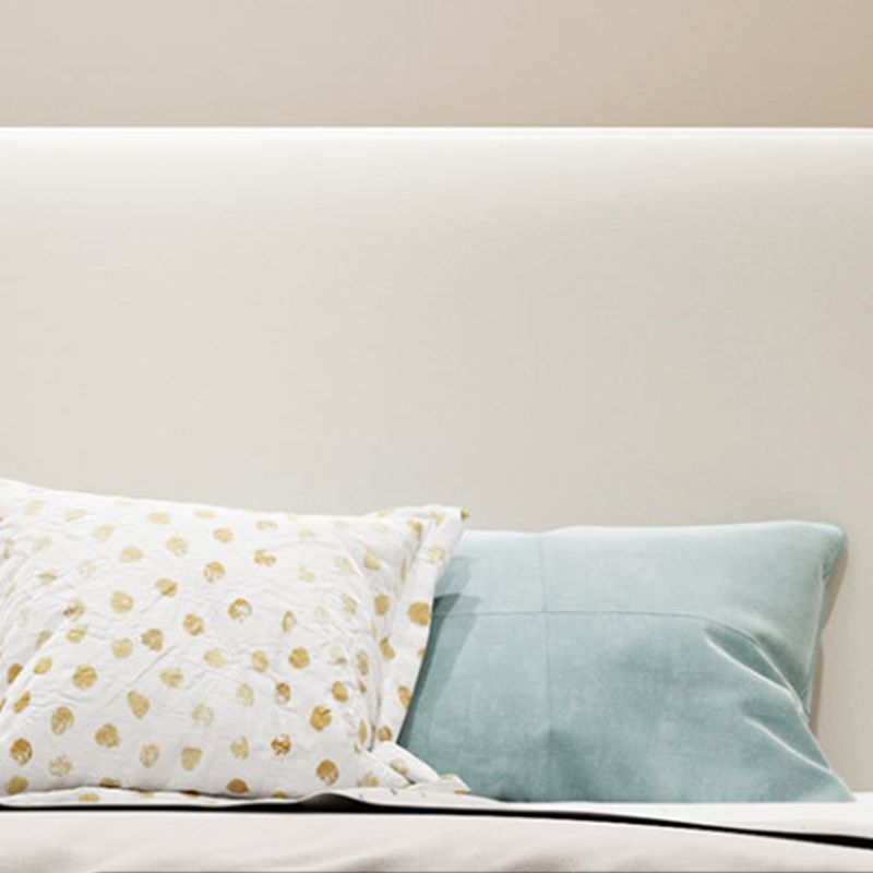 Faux Leather White Panel Bed 40.16" H Low Profile Upholstered Bed with Metal Legs