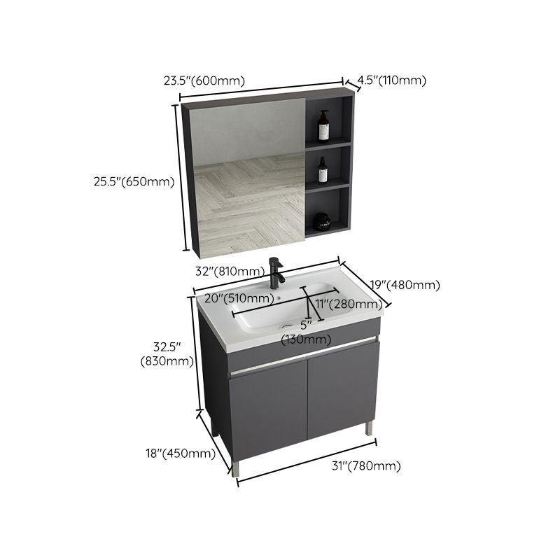 Gray Metal Vanity Sink Modern Free-standing Standard Space Saver Vanity