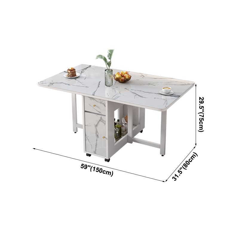 Modern White Dining Table Sintered Stone Drop-Leaf Dining Table for Home Use