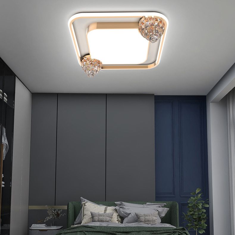 Bédroom Ceiling Fixture Lumière Simplicité Or Crystal LED Flush Mount avec Geometric Acrylic Shade
