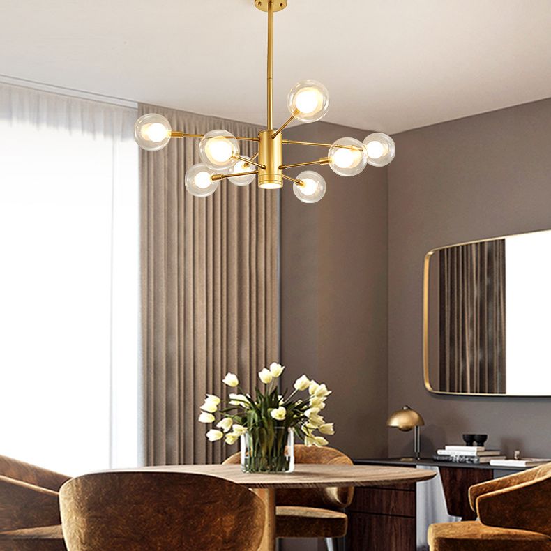 Globe Suspension Hanging Pendant Light Modern Style Corridor Clear Glass Chandelier in Frosted Spray Paint Finish