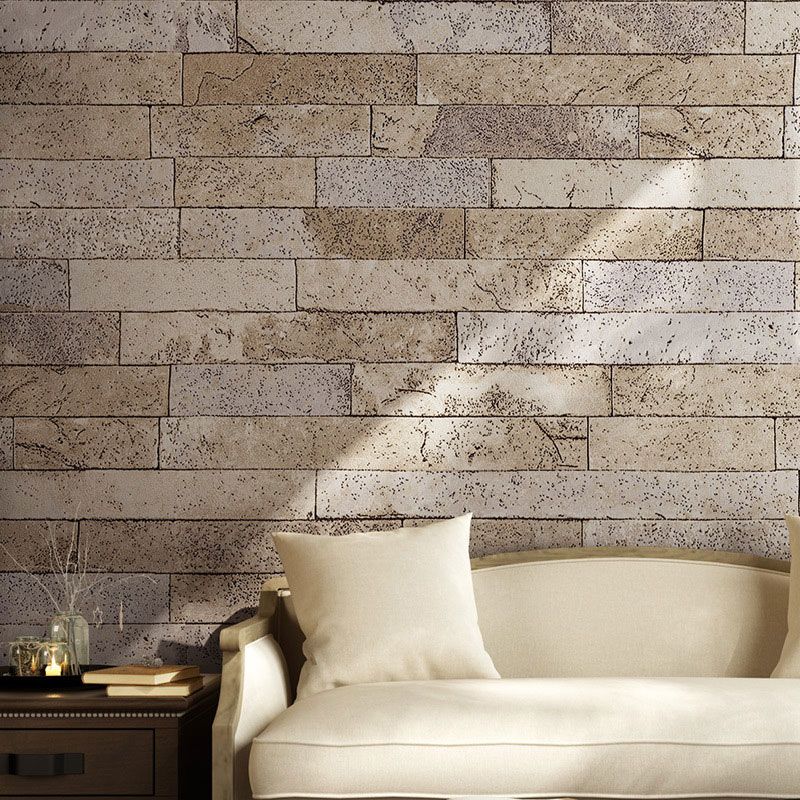 Industrial Brown Plaster Wallpaper 33' x 20.5" Stain-Resistant Brick Wall Covering