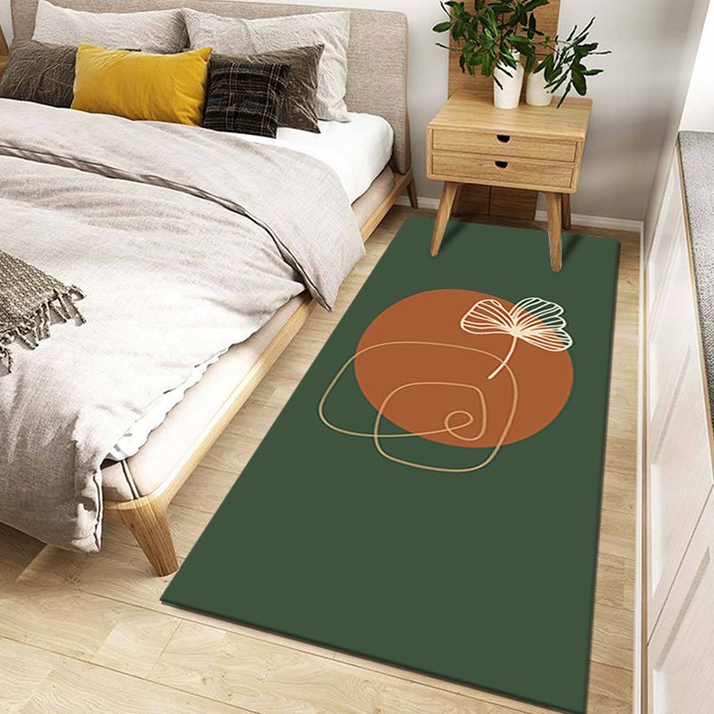 Dark Green Pattern Rug Modern Polyester Rug Washable Rug for Living Room