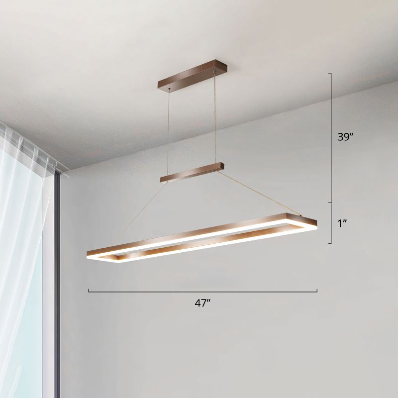 Rettangolo Metal Island Affermazione Luce semplicità Luce a ciondolo a LED per sala da pranzo