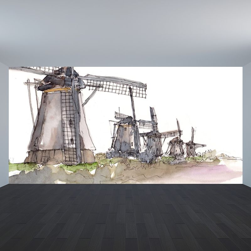 Stain Resistant Architecture Mural Decal Non-Woven Modern Wall Decor for Study Room