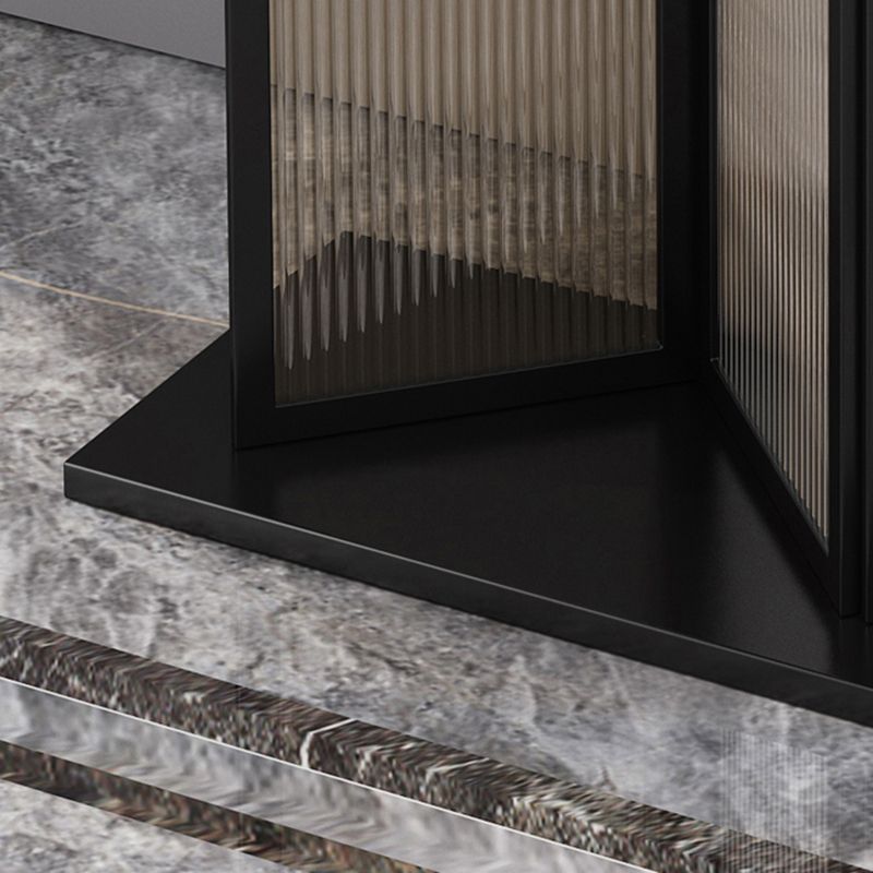 Glam Style Stone Top Console Table with Iron Pedestal Base and Glass