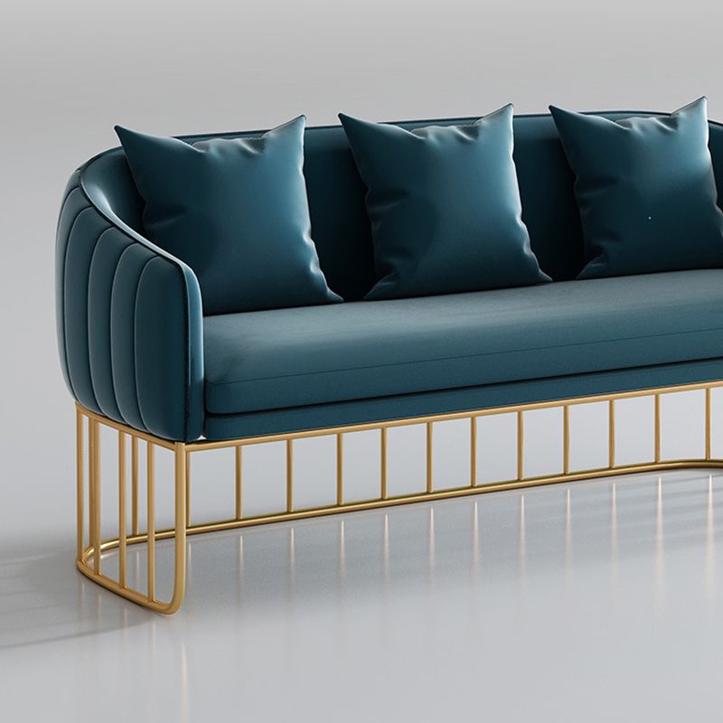 Blue/Gray Velvet Sofa Modernism Tuxedo Arm Sofa with Pillows