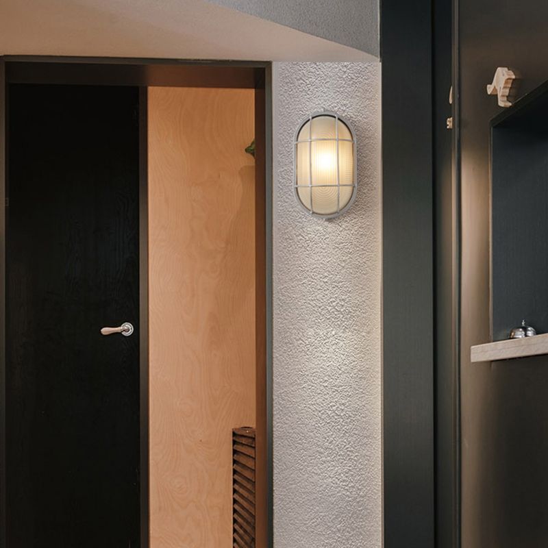 Metal Industrial Wall Sconce Geometric Shape Wall Light with Glass Shade for Courtyard