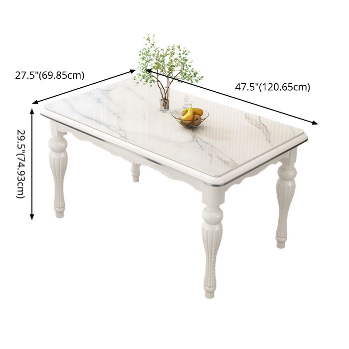 Contemporary Sintered Stone Kitchen Dining Set White Standard Dining Set with 4 Legs Base