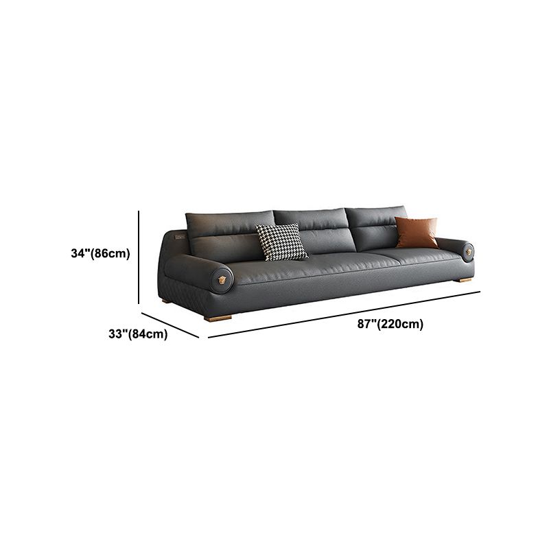 Stain Resistant Faux Leather Round Arm Sofa Standard Sofa with Sewn Pillow Back