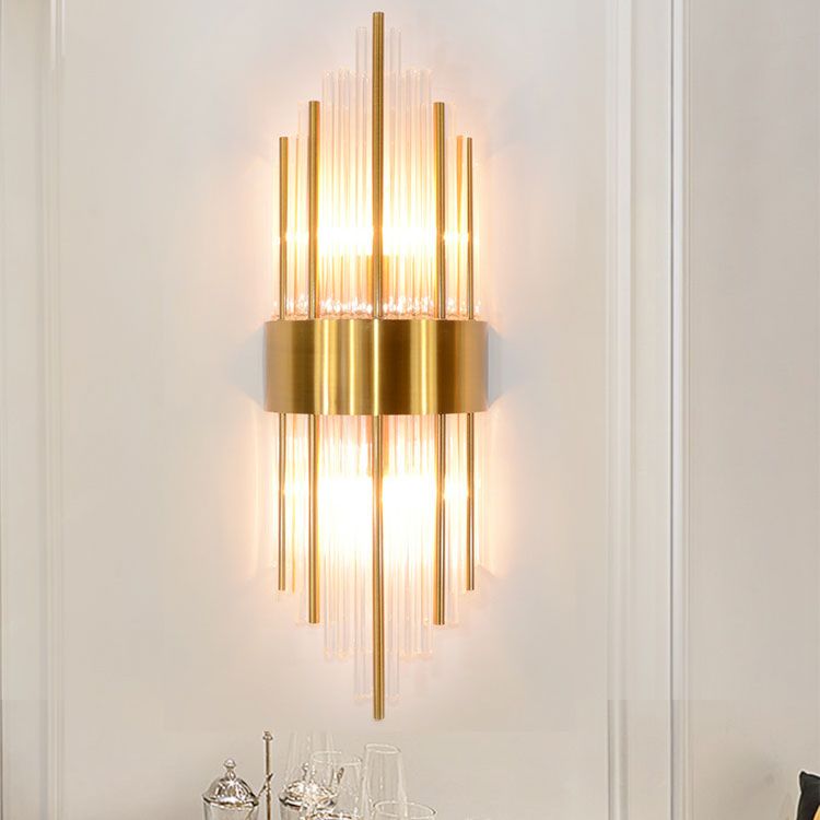 Unique Shade Crystal Wall Sconce Modern Style 2-Lights Wall Mount Light Fixture in Gold