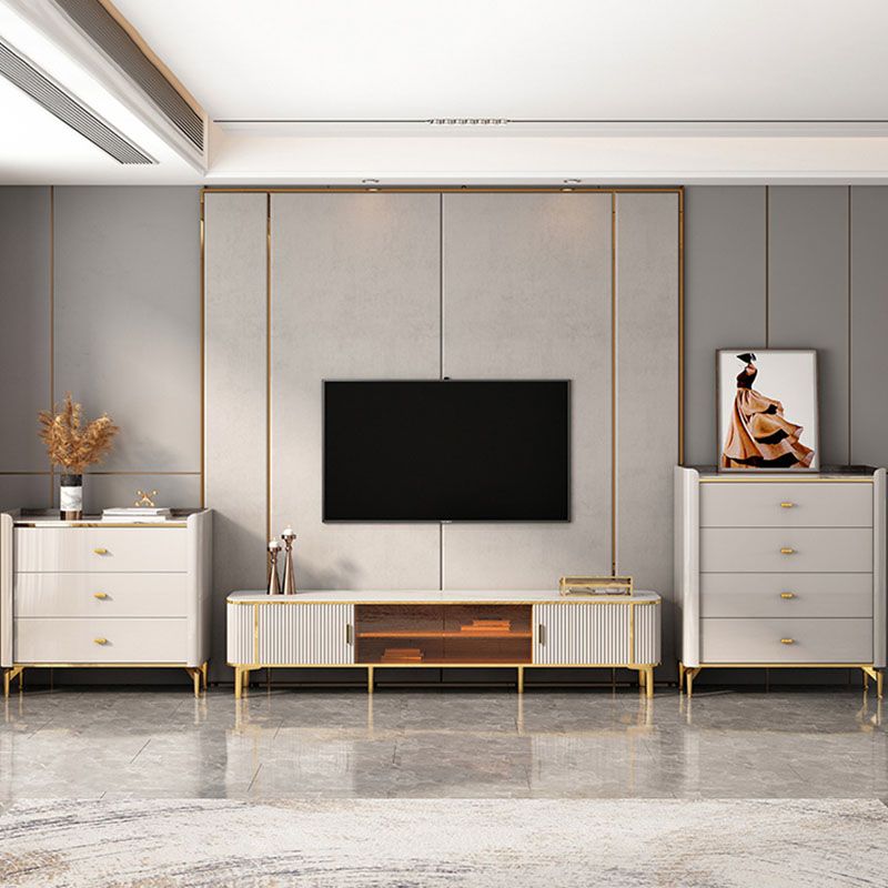 Stone Glam Chest Bedroom Storage Chest in White with Drawers