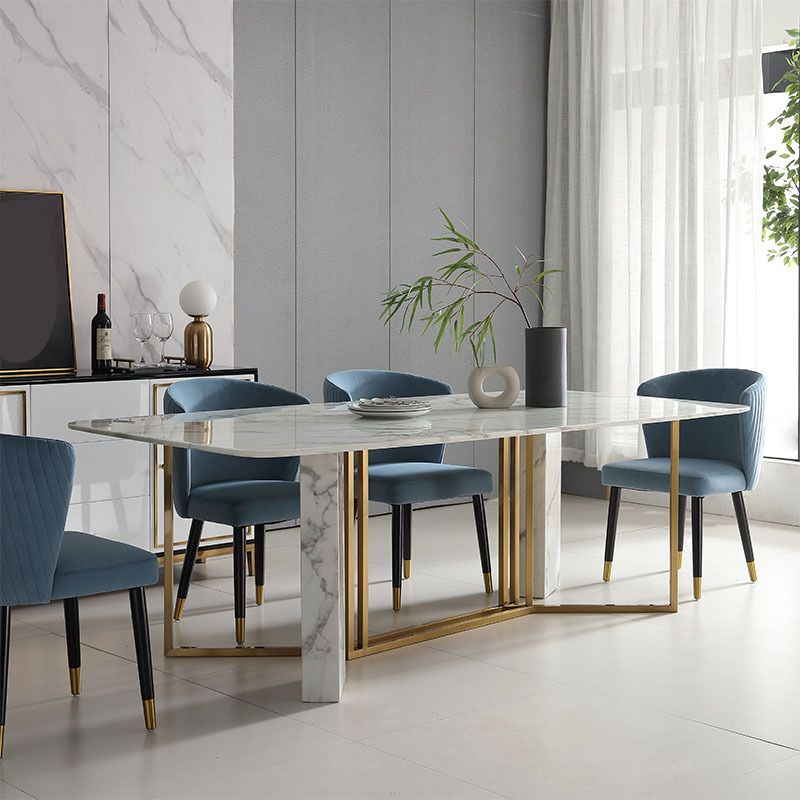 Glam Style Faux Marble Table Dining Rectangle Table with Metal Legs for Kitchen
