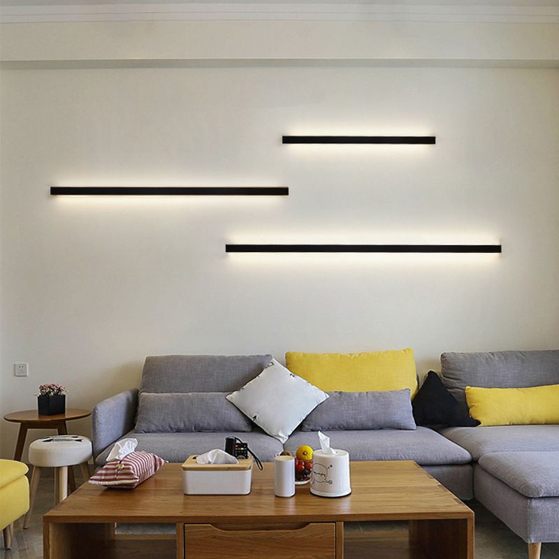 Metal Linear Wall Sconce Lighting Minimalist-Style LED Sconce Light Fixture in Black