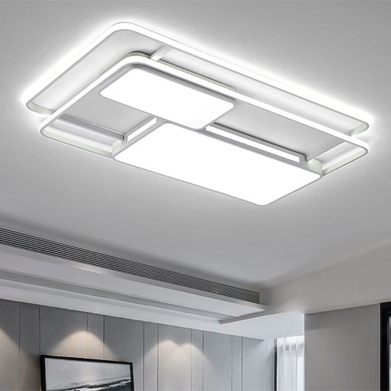 White/Black Rectangle Ceiling Flush Modernism LED Metallic Flush Lighting in White/Warm Light for Drawing Room