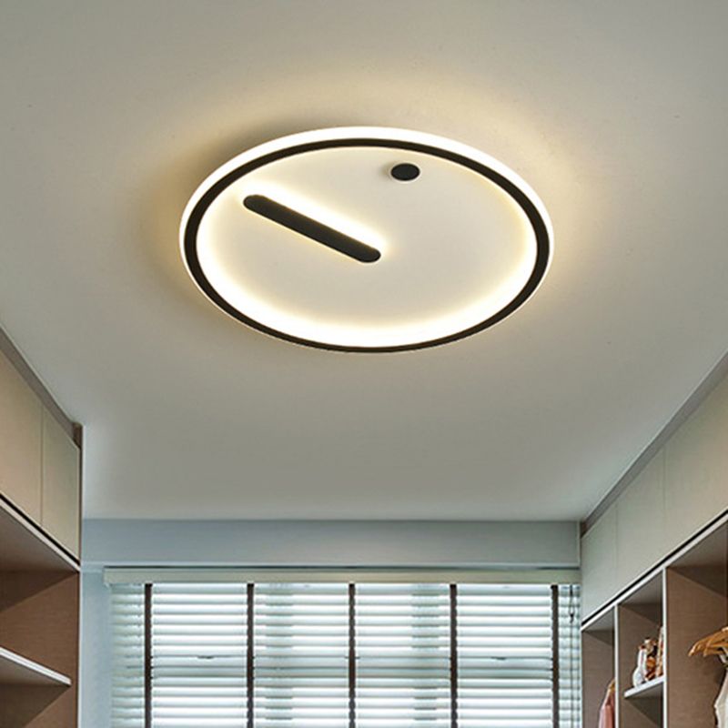Black and White LED Circle Flush Mount Modernist Metallic Ceiling Fixture in Warm/White Light, 12"/16"/19.5" Wide