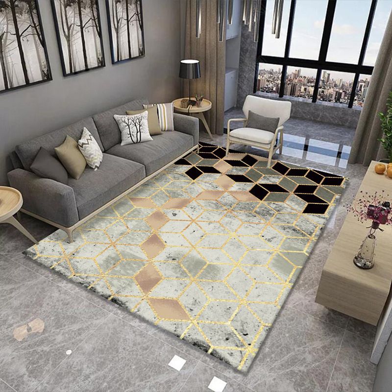 Apricot Simple Carpet Polyester Stripe Carpet Washable Carpet for Living Room