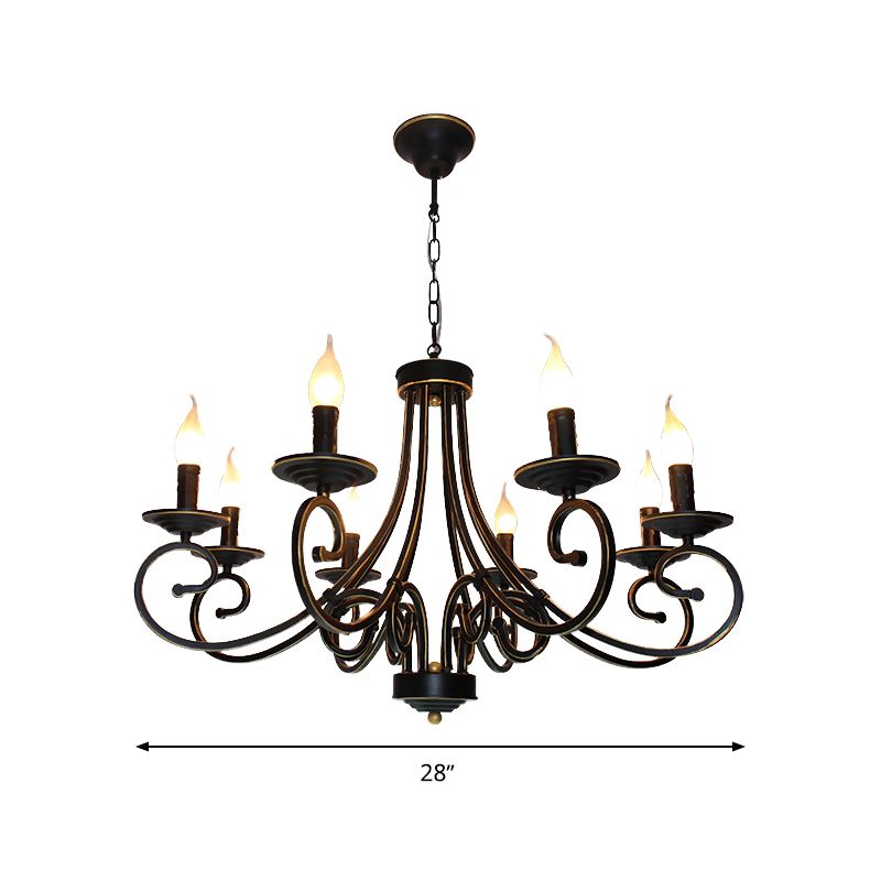 8 Lights Chandelier Pendant Lighting Antique Candle Shaped Metal Hanging Lamp Fixture in Black