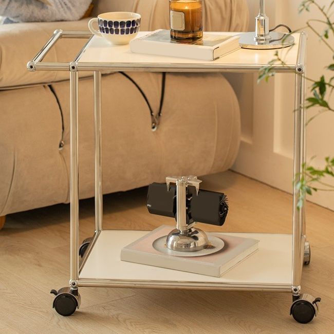 Medieval Modern Style Rectangular Metal/glass Table Wheel Base Side Table
